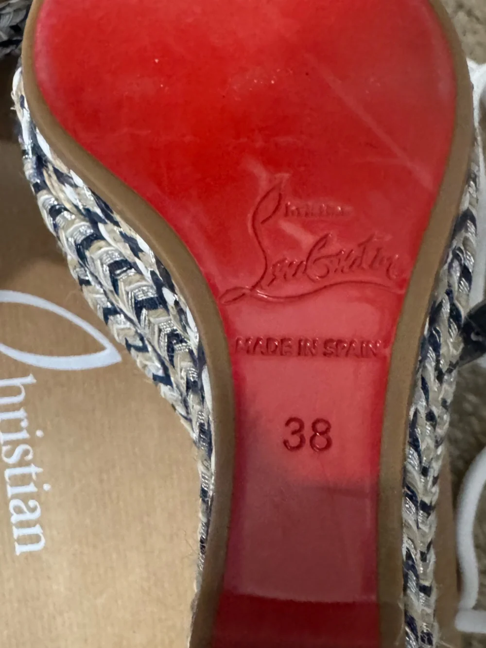 Christian Louboutin 💯% Authentic Denim Studded Espadrille Wedge Sandals -Size 38